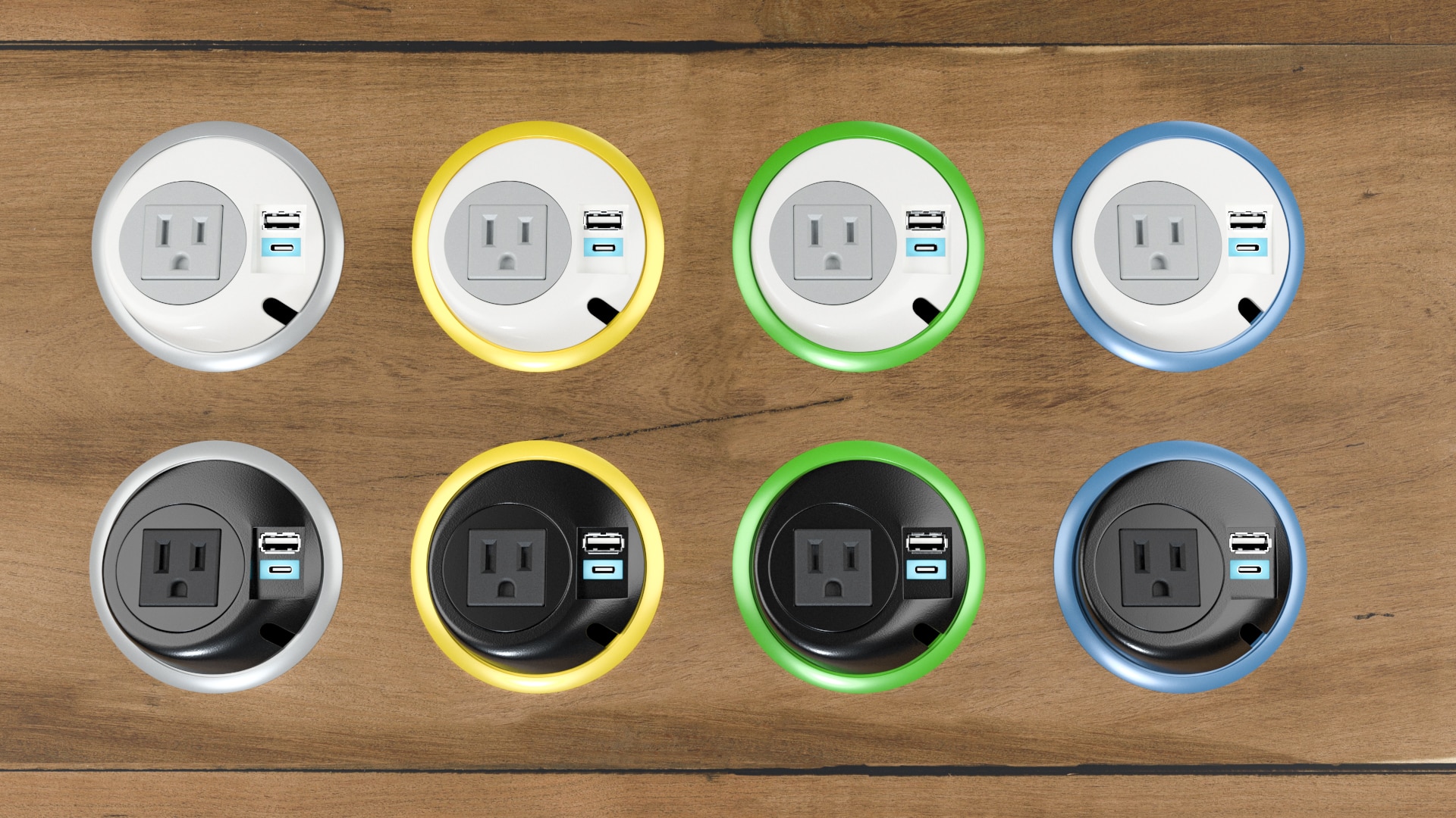 8 power options in table, with different color glow outlines and white/black options